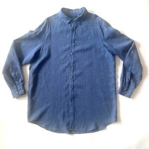 Blue Perry Ellis linen long sleeve button up shirt